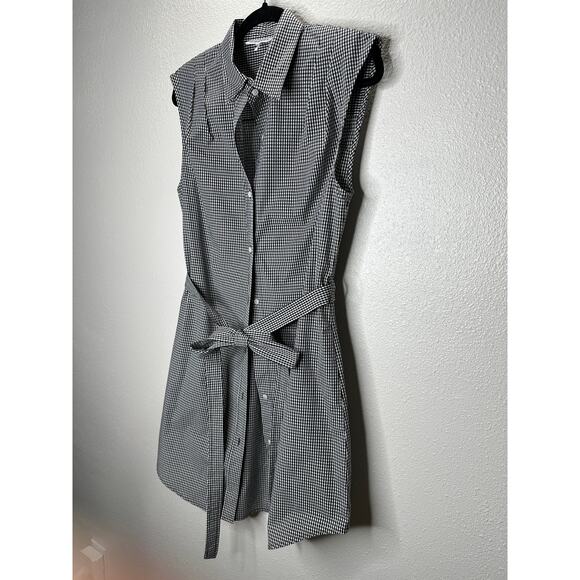 Frame Black & White Gingham Sleeveless Shoulder Pad Button Collared Shirtdress S - Picture 3 of 16